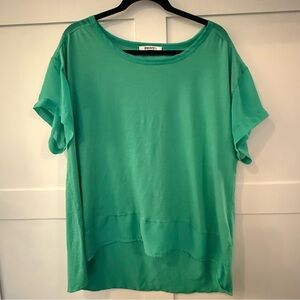 DKNYC Green Hi Lo Short Sleeve Top with Sheer Hem, Sleeves & Back - XL
